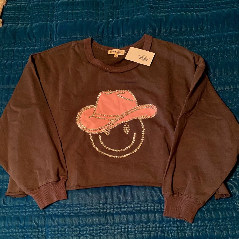 Sweatshirt NWT Brand- Peach Love  Size Small - Oversized  Dark Gray w/Pink